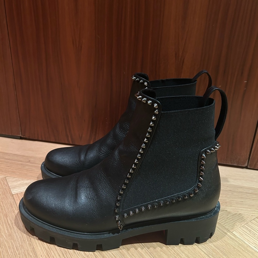 Christian Louboutin Black Ankle Boots with Studded Detail